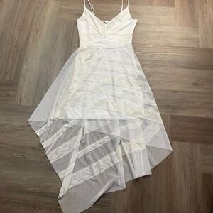 BCBGMAXAZRIA Dae Lace High-Low Maxi Dress Womens Small White Coquette Bridal